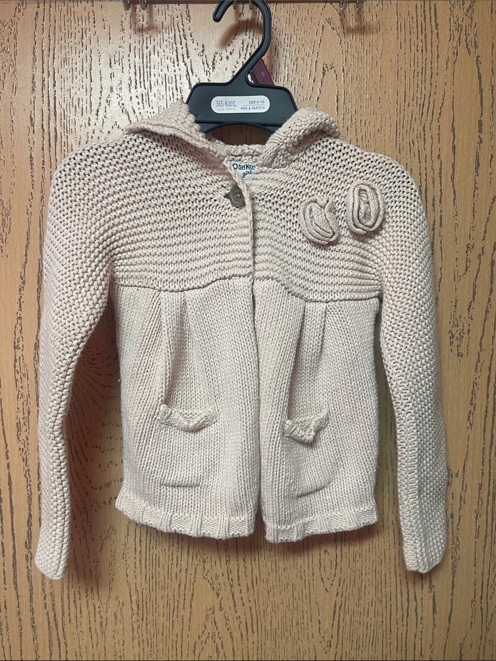 OshKosh B'gosh Cream Hooded Knit Cardigan with Flower Accent